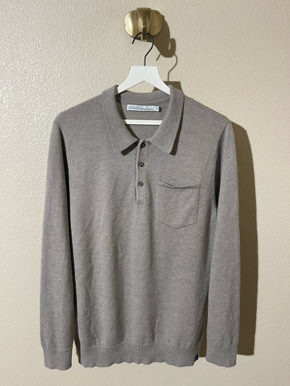 Criquet Men’s Long-Sleeve Polo Sweater in Light Gray